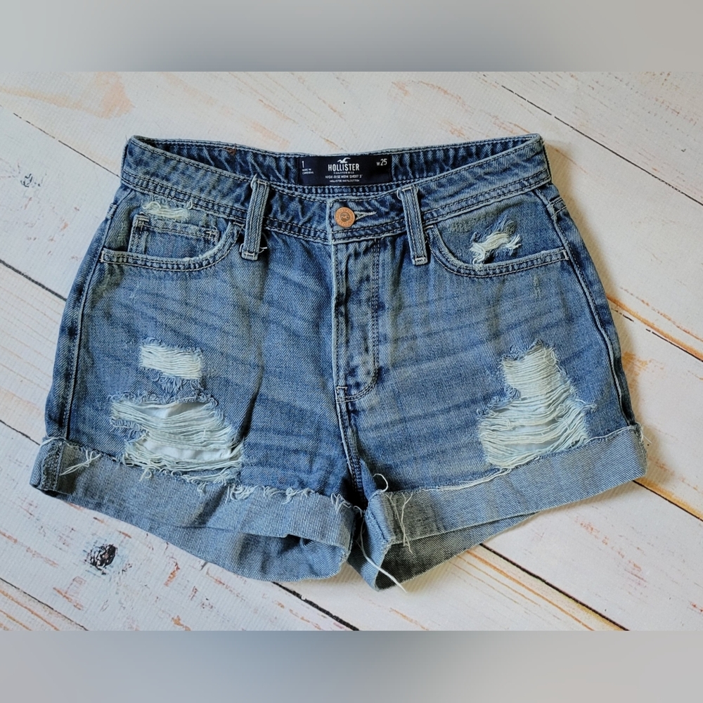 Hollister High Rise Distressed Denim Mom Shorts